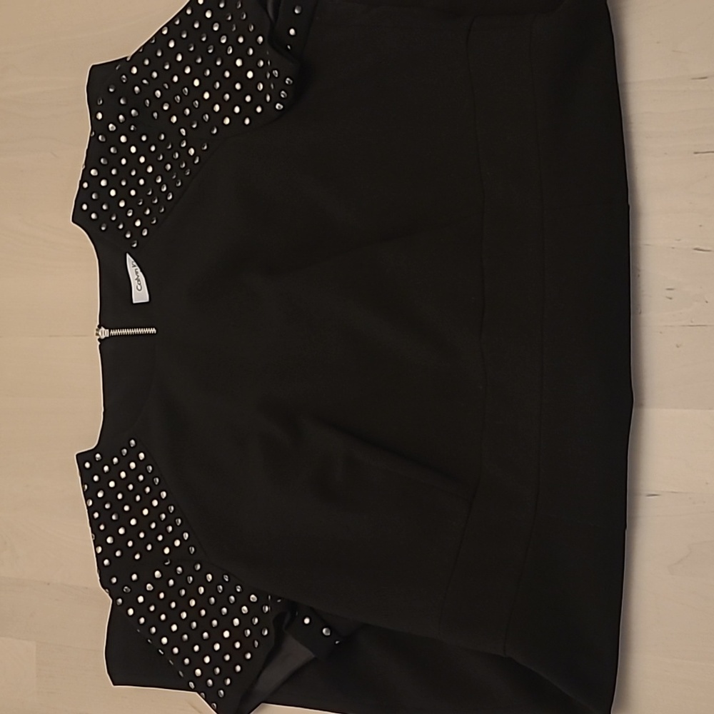 NWOT Calvin Klein Black Silver Studded Short Sleeved Fully Zip Back Midi Dress - Picture 15 of 15